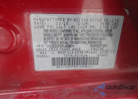 2015 Nissan Versa Note Sv z USA, uszkodzony, nr VIN 3N1CE2CP3FL423611